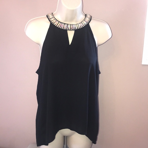 Chiffon Poly Top Black Stoned Choker Sleeveless S - Picture 1 of 5